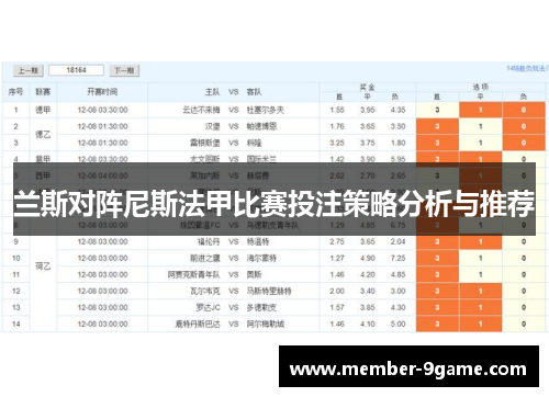 兰斯对阵尼斯法甲比赛投注策略分析与推荐 兰斯对阵尼斯法甲比赛投注策略分析与推荐
