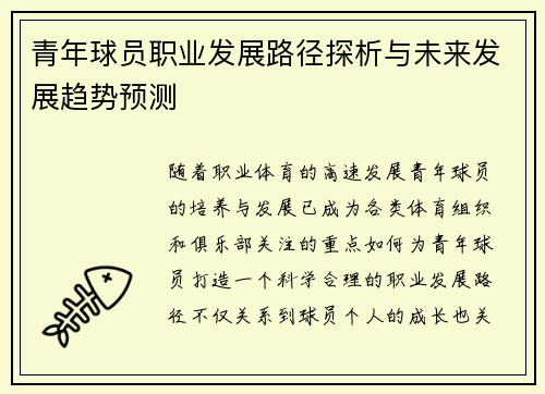 青年球员职业发展路径探析与未来发展趋势预测